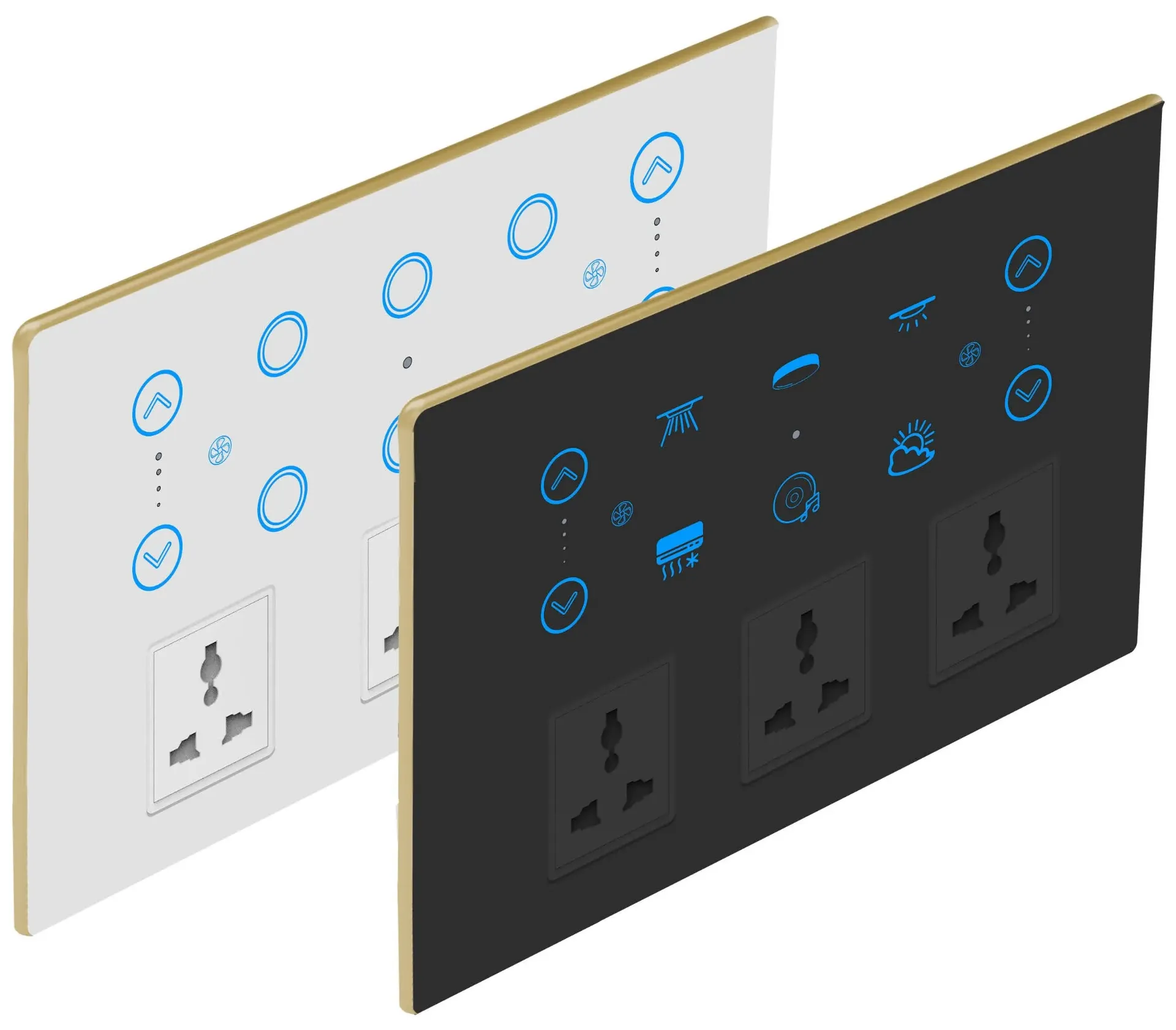 6S+2F+3SK Smart Touch Switch (Glass Black + Black, WiFi)